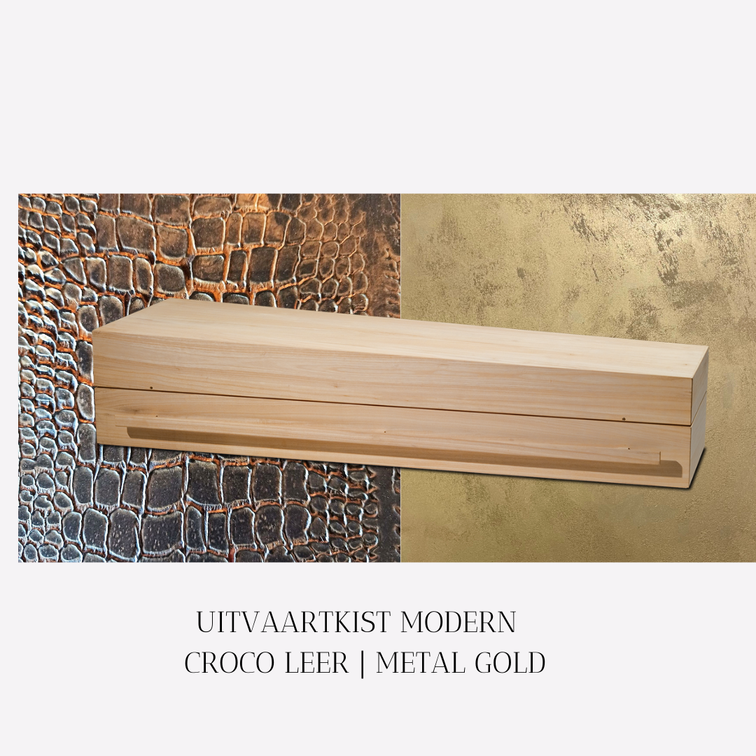 Uitvaartkist Modern | Croco leer | Metal Gold
